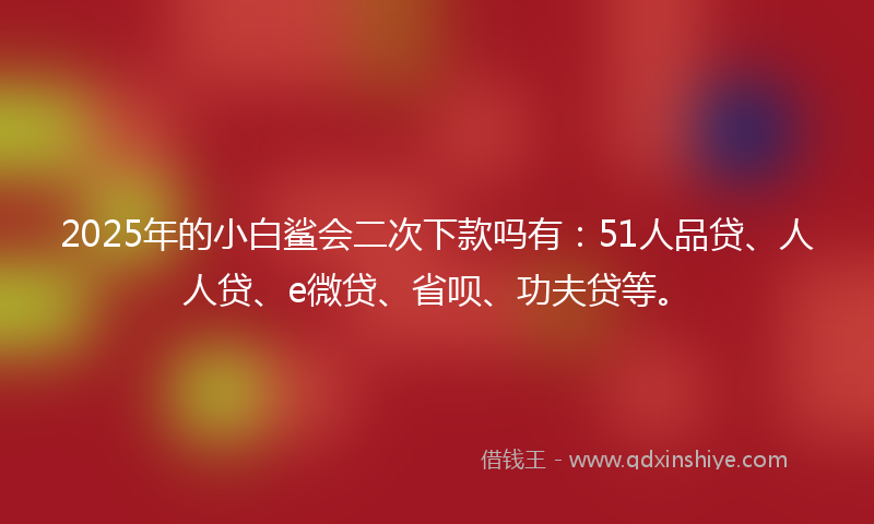 2025年的小白鲨会二次下款吗有：51人品贷、人人贷、e微贷、省呗、功夫贷等。
