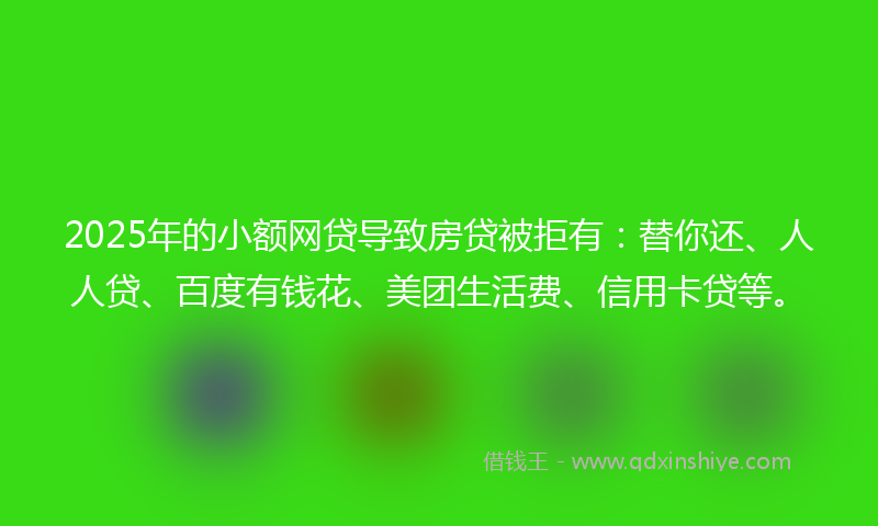 2025年的小额网贷导致房贷被拒有：替你还、人人贷、百度有钱花、美团生活费、信用卡贷等。
