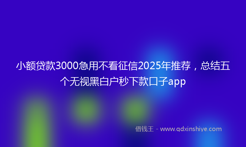 小额贷款3000急用不看征信2025年推荐，总结五个无视黑白户秒下款口子app