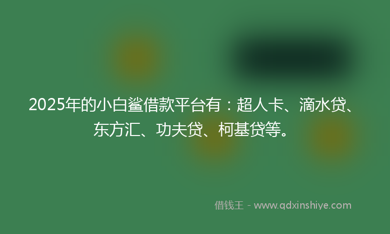 2025年的小白鲨借款平台有：超人卡、滴水贷、东方汇、功夫贷、柯基贷等。