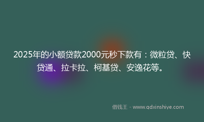 2025年的小额贷款2000元秒下款有：微粒贷、快贷通、拉卡拉、柯基贷、安逸花等。