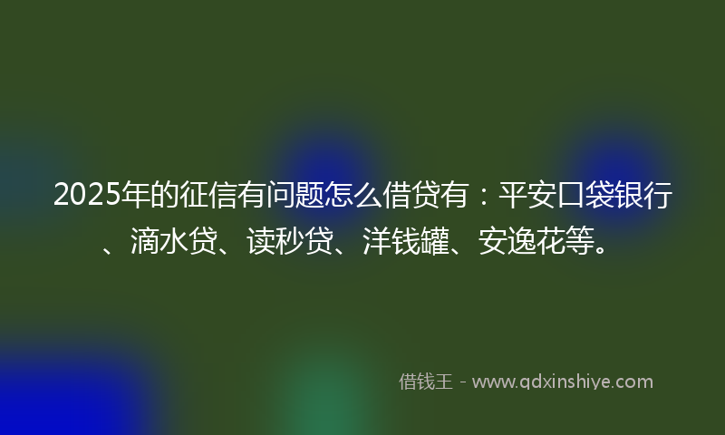 2025年的征信有问题怎么借贷有：平安口袋银行、滴水贷、读秒贷、洋钱罐、安逸花等。