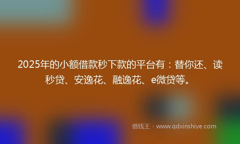 2025年的小额借款秒下款的平台有：替你还、读秒贷、安逸花、融逸花、e微贷等。