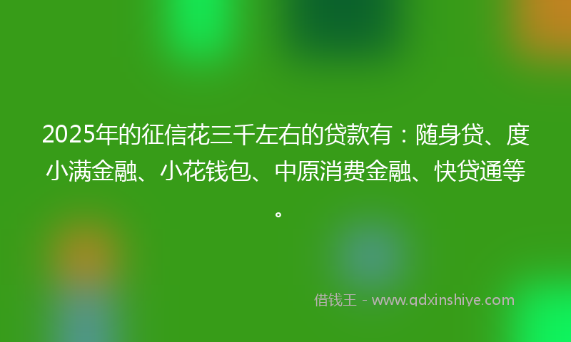 2025年的征信花三千左右的贷款有：随身贷、度小满金融、小花钱包、中原消费金融、快贷通等。