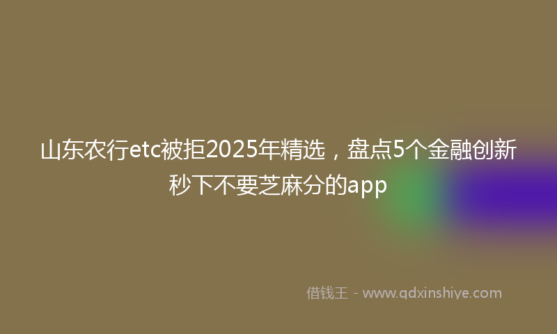 山东农行etc被拒2025年精选，盘点5个金融创新秒下不要芝麻分的app