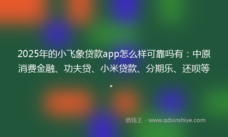2025年的小飞象贷款app怎么样可靠吗有：中原消费金融、功夫贷、小米贷款、分期乐、还呗等。