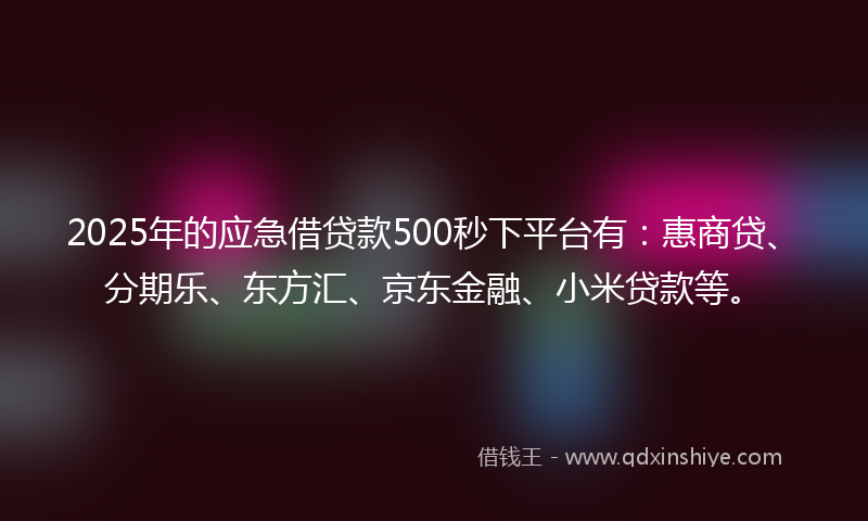 2025年的应急借贷款500秒下平台有：惠商贷、分期乐、东方汇、京东金融、小米贷款等。