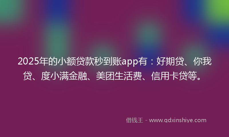 2025年的小额贷款秒到账app有：好期贷、你我贷、度小满金融、美团生活费、信用卡贷等。