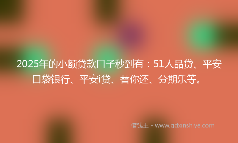 2025年的小额贷款口子秒到有：51人品贷、平安口袋银行、平安i贷、替你还、分期乐等。