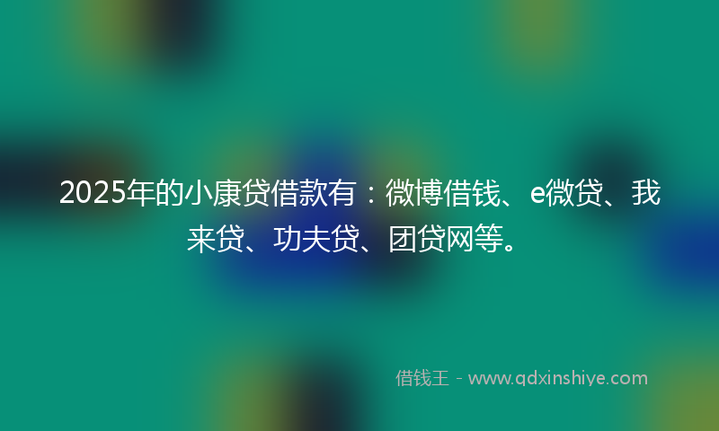 2025年的小康贷借款有：微博借钱、e微贷、我来贷、功夫贷、团贷网等。
