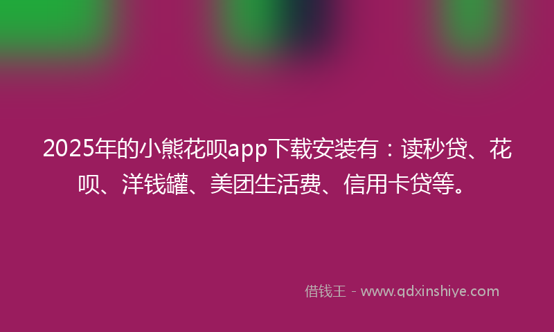 2025年的小熊花呗app下载安装有：读秒贷、花呗、洋钱罐、美团生活费、信用卡贷等。