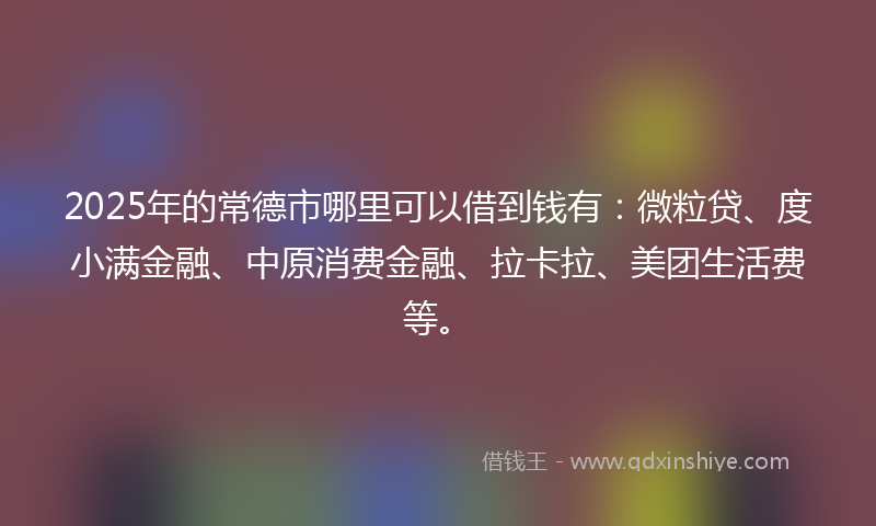 2025年的常德市哪里可以借到钱有：微粒贷、度小满金融、中原消费金融、拉卡拉、美团生活费等。