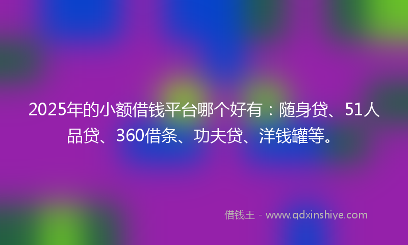 2025年的小额借钱平台哪个好有：随身贷、51人品贷、360借条、功夫贷、洋钱罐等。