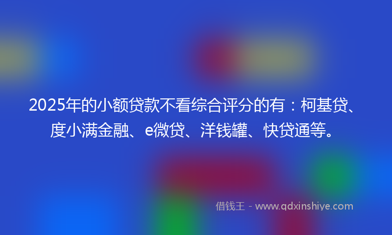 2025年的小额贷款不看综合评分的有：柯基贷、度小满金融、e微贷、洋钱罐、快贷通等。