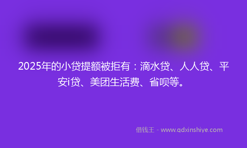 2025年的小贷提额被拒有：滴水贷、人人贷、平安i贷、美团生活费、省呗等。