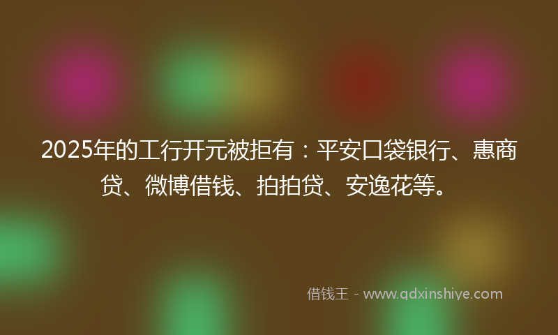 2025年的工行开元被拒有：平安口袋银行、惠商贷、微博借钱、拍拍贷、安逸花等。