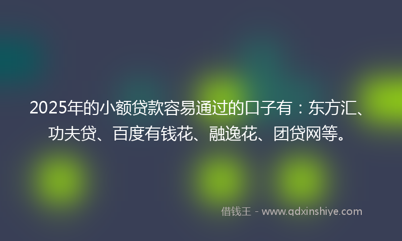 2025年的小额贷款容易通过的口子有：东方汇、功夫贷、百度有钱花、融逸花、团贷网等。