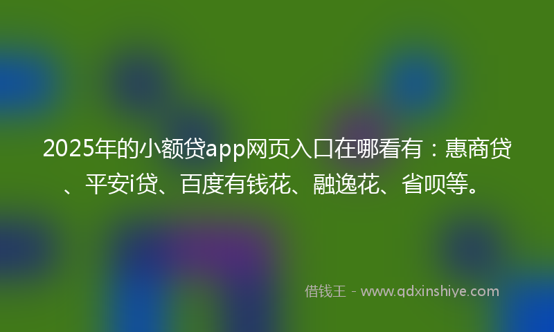 2025年的小额贷app网页入口在哪看有：惠商贷、平安i贷、百度有钱花、融逸花、省呗等。