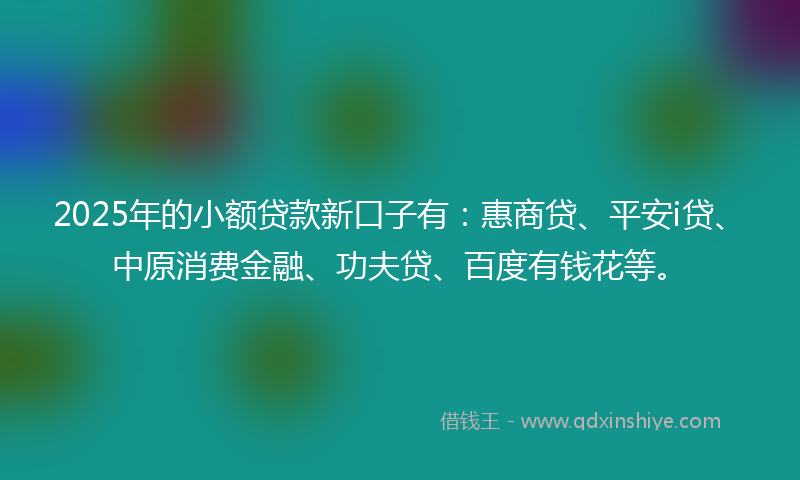 2025年的小额贷款新口子有：惠商贷、平安i贷、中原消费金融、功夫贷、百度有钱花等。