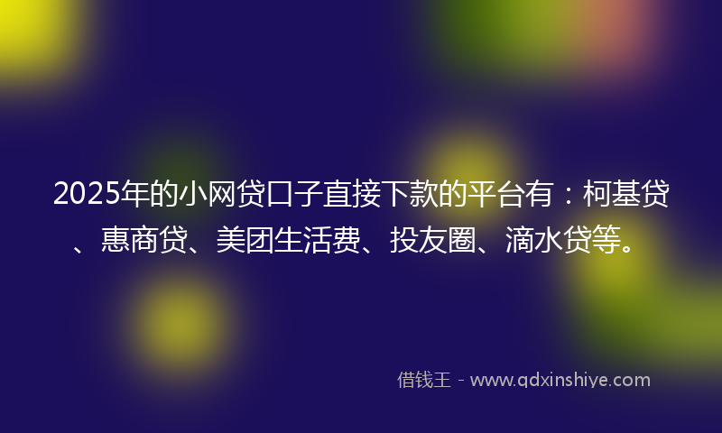 2025年的小网贷口子直接下款的平台有：柯基贷、惠商贷、美团生活费、投友圈、滴水贷等。