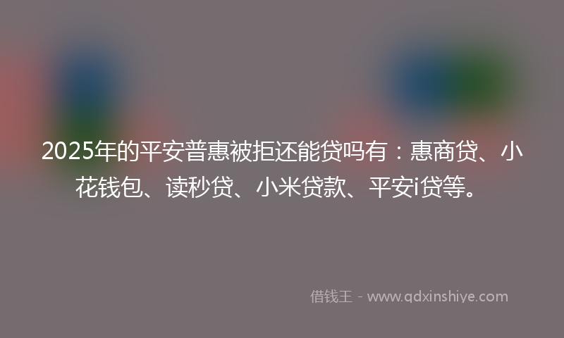 2025年的平安普惠被拒还能贷吗有：惠商贷、小花钱包、读秒贷、小米贷款、平安i贷等。