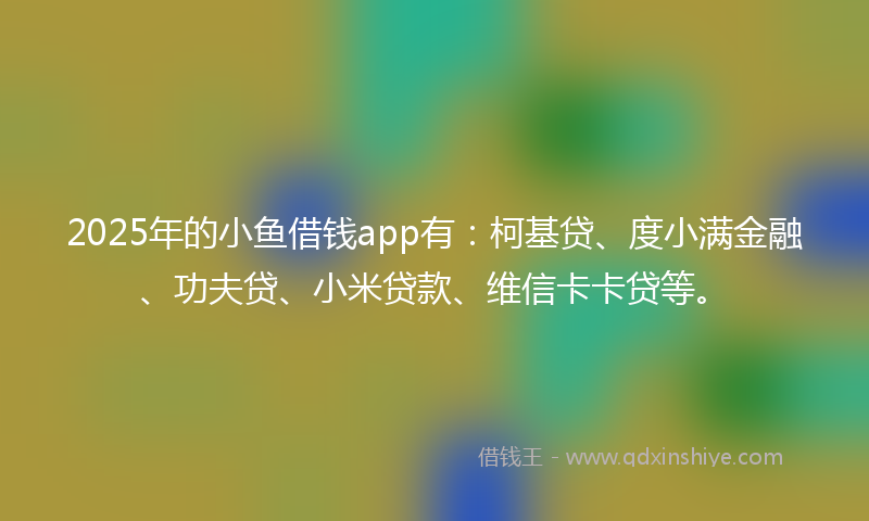 2025年的小鱼借钱app有：柯基贷、度小满金融、功夫贷、小米贷款、维信卡卡贷等。