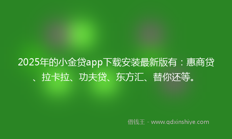2025年的小金贷app下载安装最新版有：惠商贷、拉卡拉、功夫贷、东方汇、替你还等。
