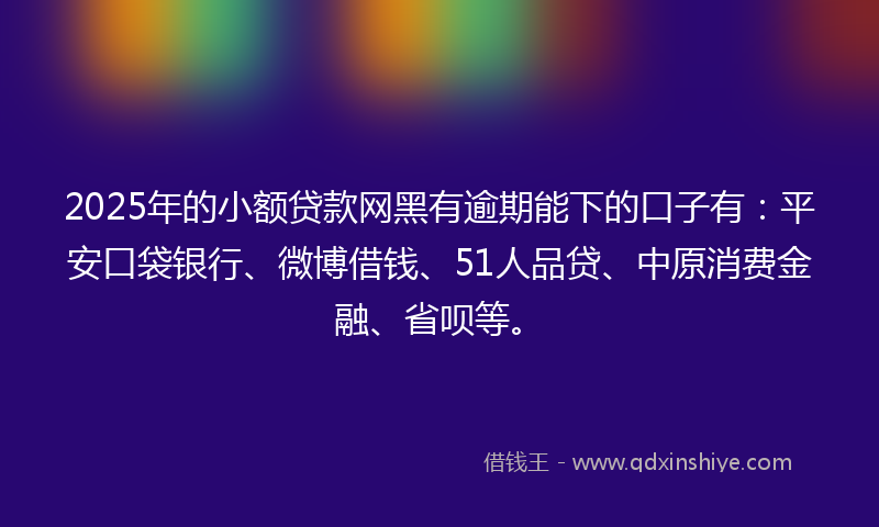 2025年的小额贷款网黑有逾期能下的口子有：平安口袋银行、微博借钱、51人品贷、中原消费金融、省呗等。