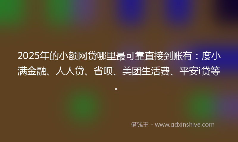 2025年的小额网贷哪里最可靠直接到账有：度小满金融、人人贷、省呗、美团生活费、平安i贷等。