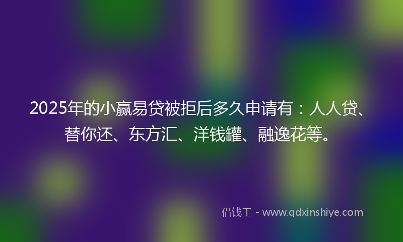 2025年的小赢易贷被拒后多久申请有：人人贷、替你还、东方汇、洋钱罐、融逸花等。