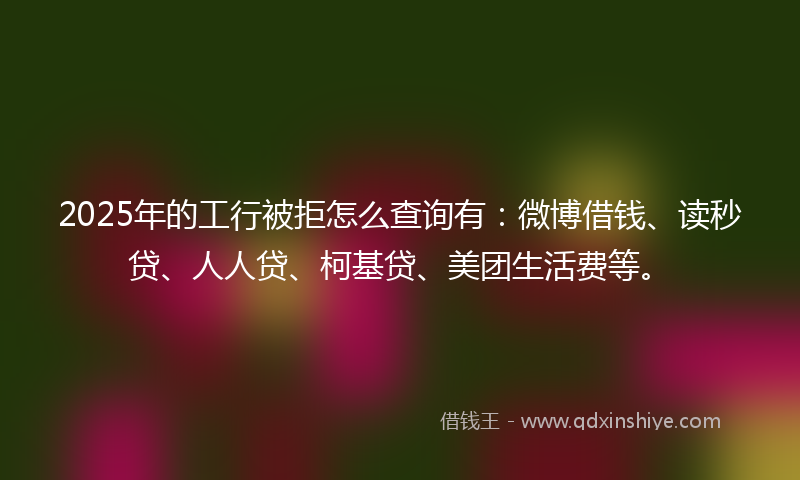 2025年的工行被拒怎么查询有：微博借钱、读秒贷、人人贷、柯基贷、美团生活费等。