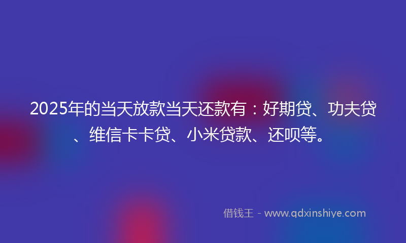 2025年的当天放款当天还款有：好期贷、功夫贷、维信卡卡贷、小米贷款、还呗等。