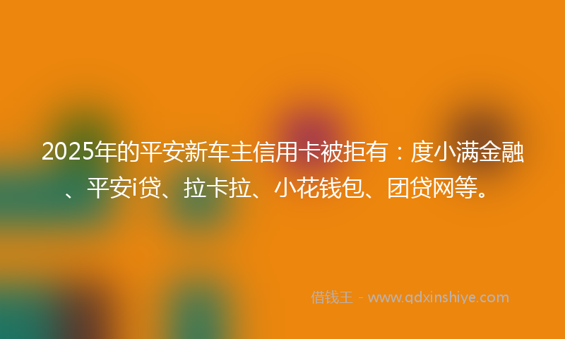 2025年的平安新车主信用卡被拒有：度小满金融、平安i贷、拉卡拉、小花钱包、团贷网等。