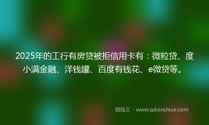 2025年的工行有房贷被拒信用卡有：微粒贷、度小满金融、洋钱罐、百度有钱花、e微贷等。