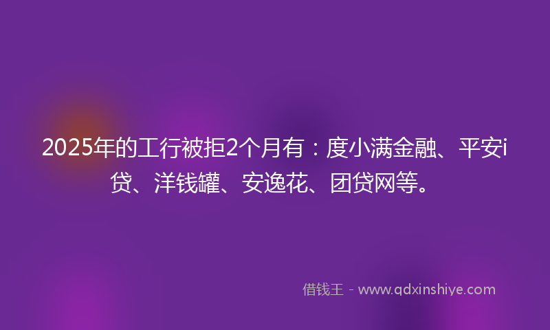2025年的工行被拒2个月有：度小满金融、平安i贷、洋钱罐、安逸花、团贷网等。