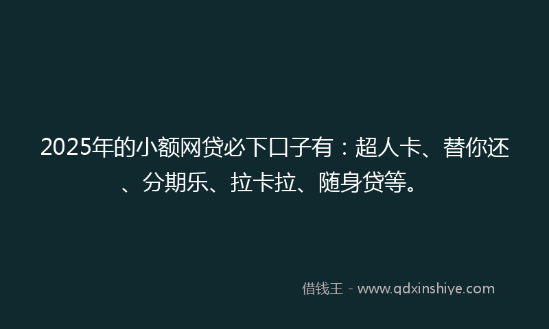 2025年的小额网贷必下口子有：超人卡、替你还、分期乐、拉卡拉、随身贷等。