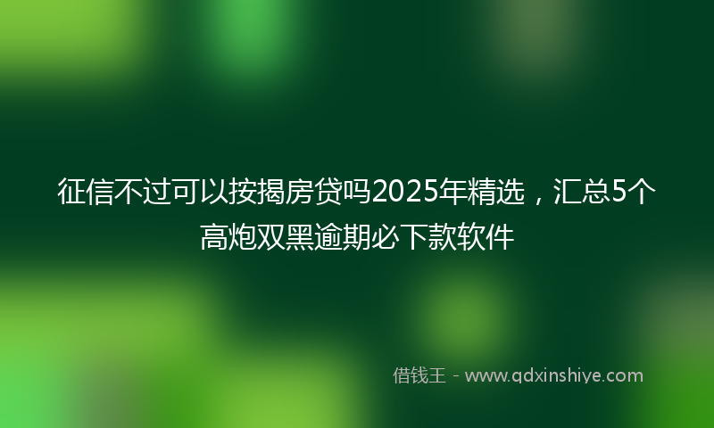 征信不过可以按揭房贷吗2025年精选，汇总5个高炮双黑逾期必下款软件