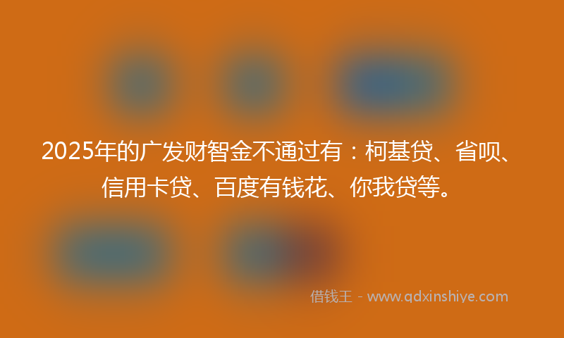 2025年的广发财智金不通过有：柯基贷、省呗、信用卡贷、百度有钱花、你我贷等。
