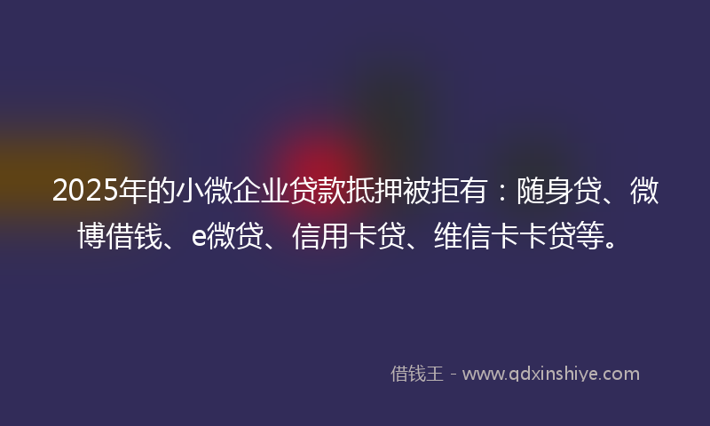 2025年的小微企业贷款抵押被拒有：随身贷、微博借钱、e微贷、信用卡贷、维信卡卡贷等。