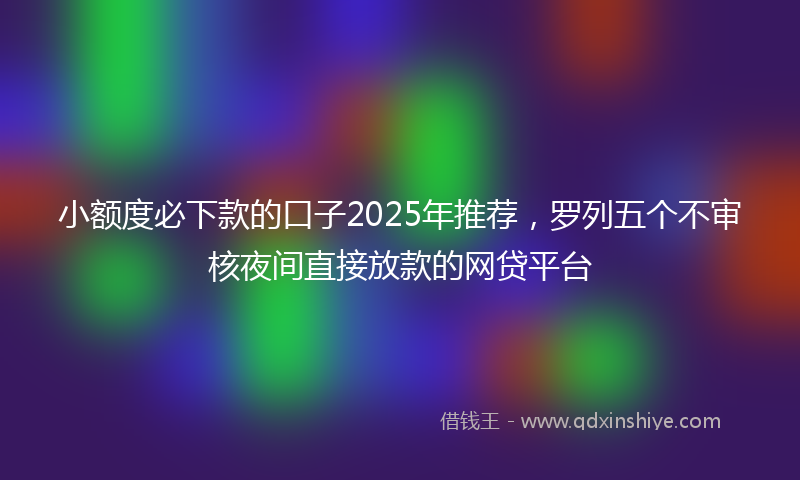 小额度必下款的口子2025年推荐，罗列五个不审核夜间直接放款的网贷平台
