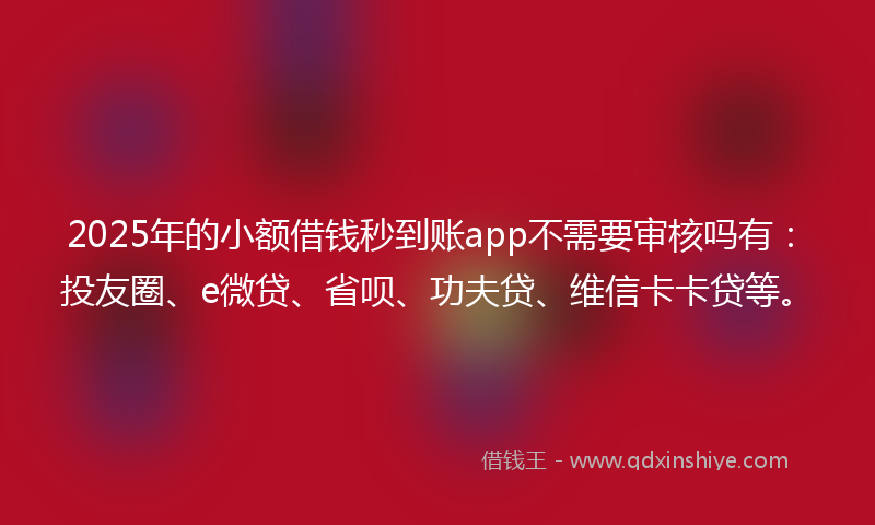2025年的小额借钱秒到账app不需要审核吗有：投友圈、e微贷、省呗、功夫贷、维信卡卡贷等。