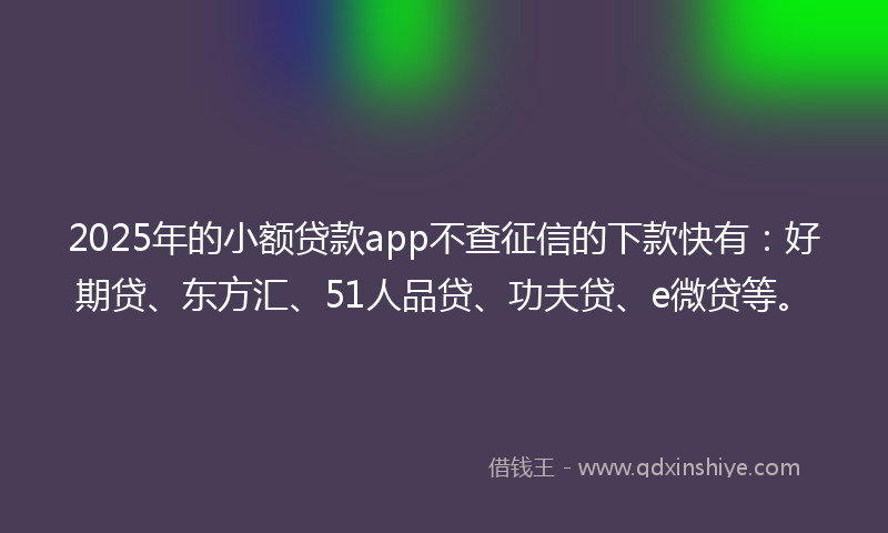 2025年的小额贷款app不查征信的下款快有：好期贷、东方汇、51人品贷、功夫贷、e微贷等。