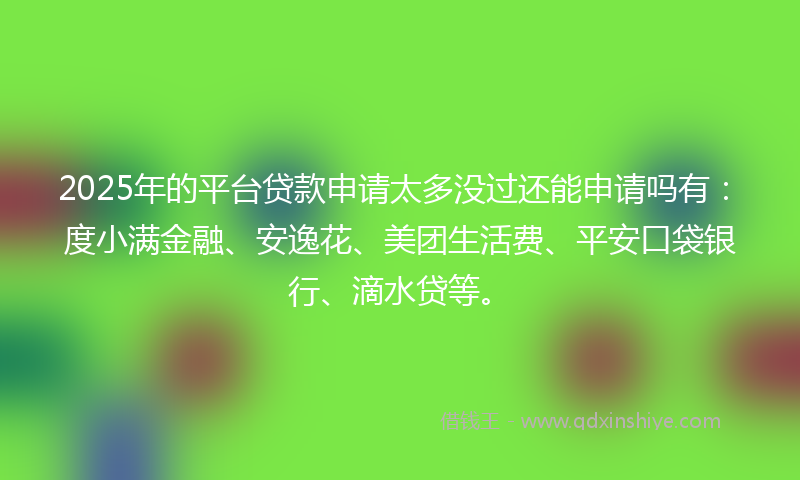2025年的平台贷款申请太多没过还能申请吗有：度小满金融、安逸花、美团生活费、平安口袋银行、滴水贷等。