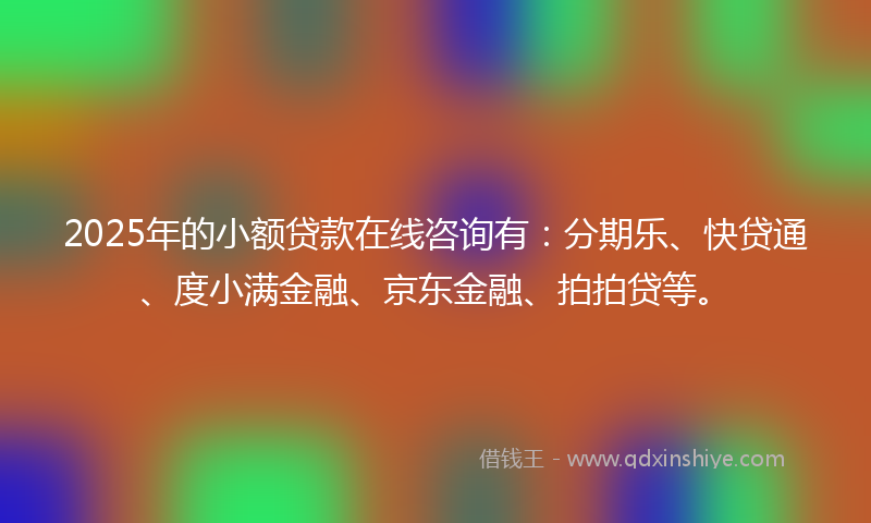 2025年的小额贷款在线咨询有：分期乐、快贷通、度小满金融、京东金融、拍拍贷等。