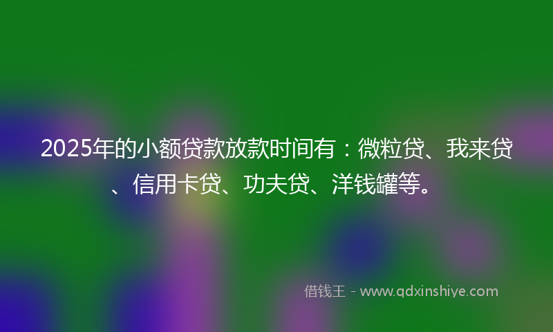 2025年的小额贷款放款时间有：微粒贷、我来贷、信用卡贷、功夫贷、洋钱罐等。
