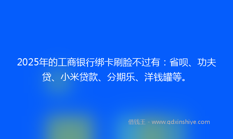 2025年的工商银行绑卡刷脸不过有：省呗、功夫贷、小米贷款、分期乐、洋钱罐等。