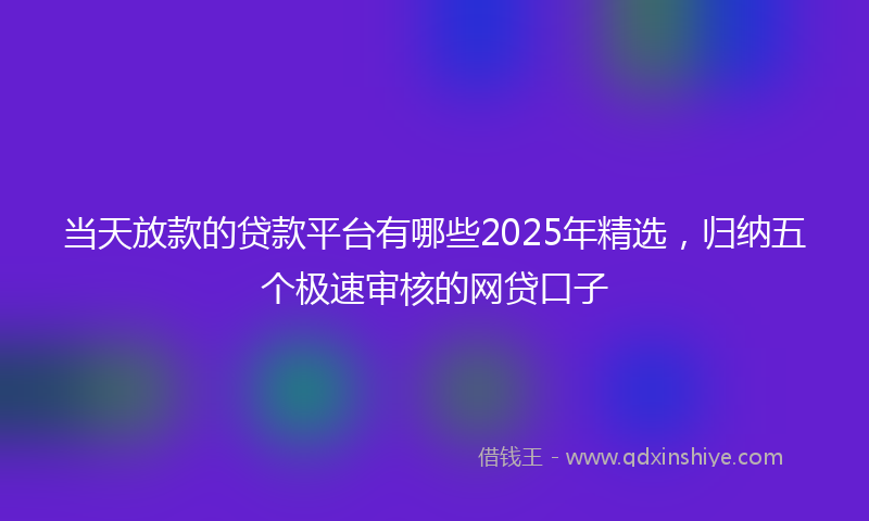 当天放款的贷款平台有哪些2025年精选，归纳五个极速审核的网贷口子