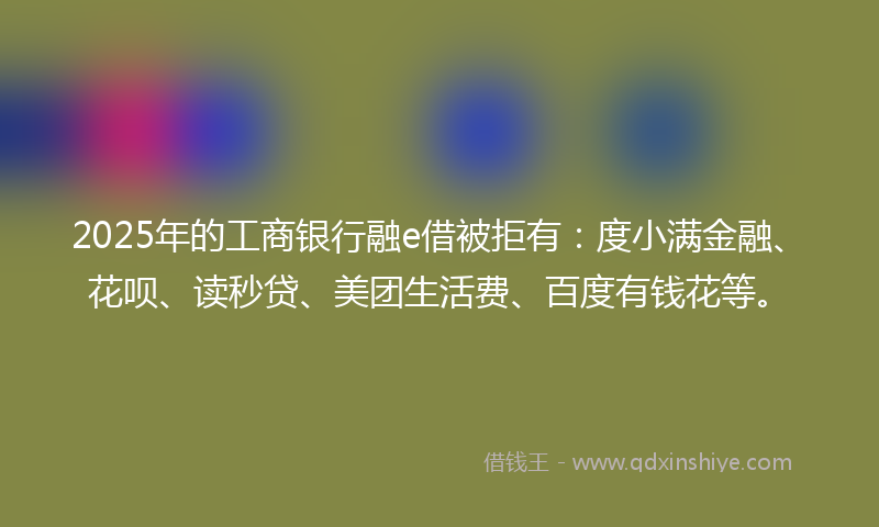 2025年的工商银行融e借被拒有：度小满金融、花呗、读秒贷、美团生活费、百度有钱花等。