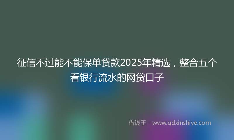 征信不过能不能保单贷款2025年精选，整合五个看银行流水的网贷口子