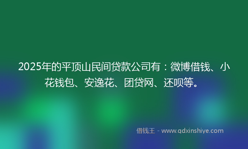 2025年的平顶山民间贷款公司有：微博借钱、小花钱包、安逸花、团贷网、还呗等。